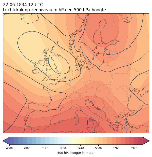 Weerkaart van 22 juni 1834 om 12 UTC