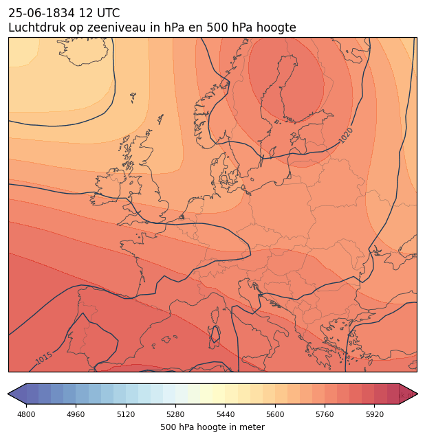 Weerkaart van 25 juni 1834 om 12 UTC