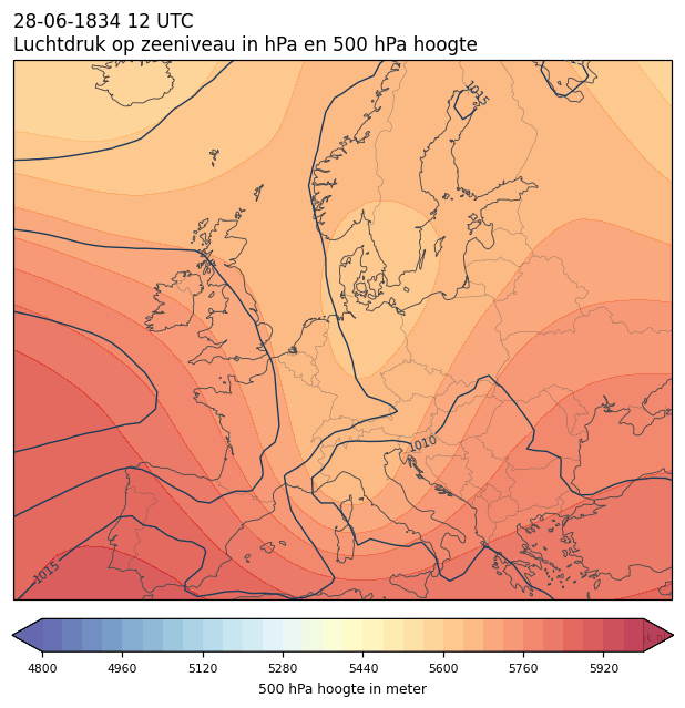 Weerkaart van 28 juni 1834 om 12 UTC