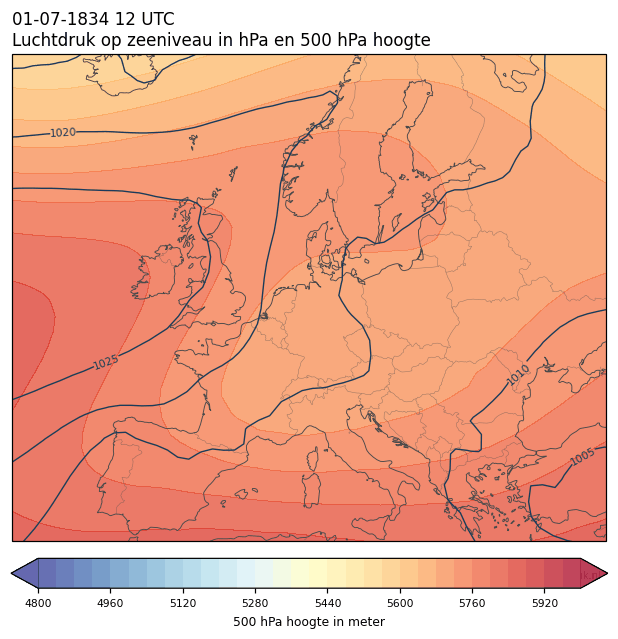 Weerkaart van 1 juli 1834 om 12 UTC