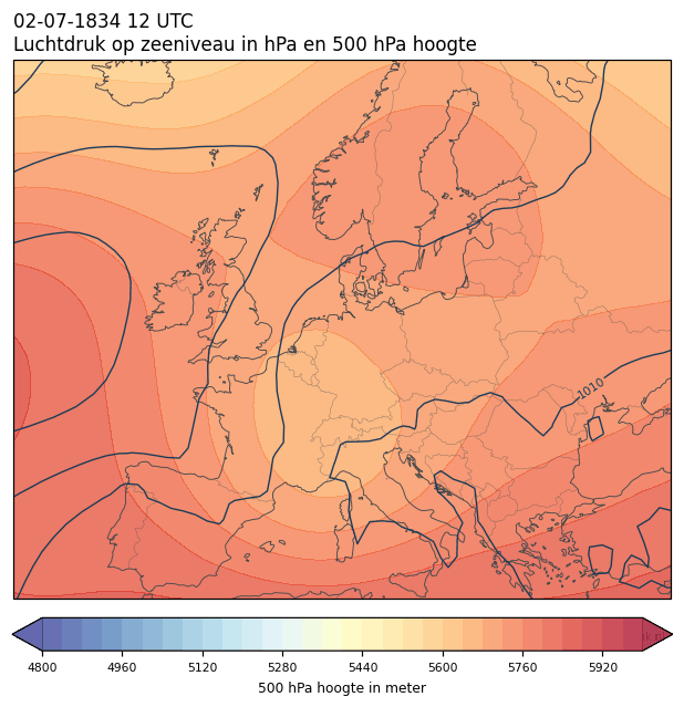 Weerkaart van 2 juli 1834 om 12 UTC