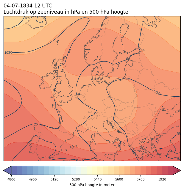 Weerkaart van 4 juli 1834 om 12 UTC