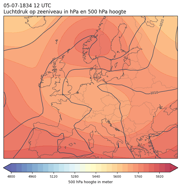 Weerkaart van 5 juli 1834 om 12 UTC