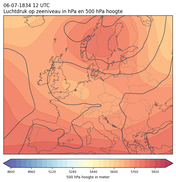 Weerkaart van 6 juli 1834 om 12 UTC
