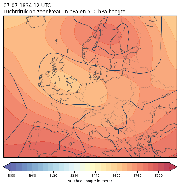 Weerkaart van 7 juli 1834 om 12 UTC