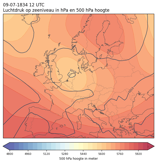 Weerkaart van 9 juli 1834 om 12 UTC