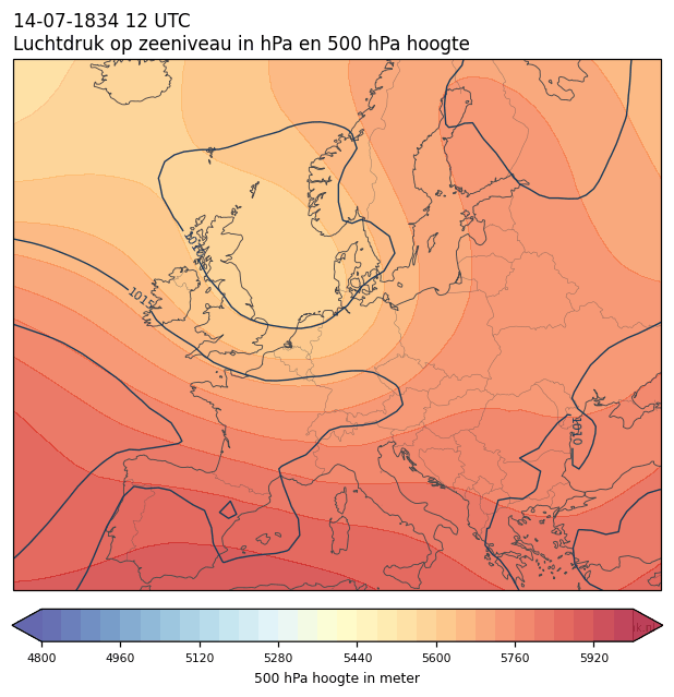 Weerkaart van 14 juli 1834 om 12 UTC