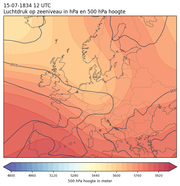 Weerkaart van 15 juli 1834 om 12 UTC
