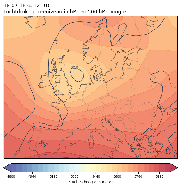 Weerkaart van 18 juli 1834 om 12 UTC