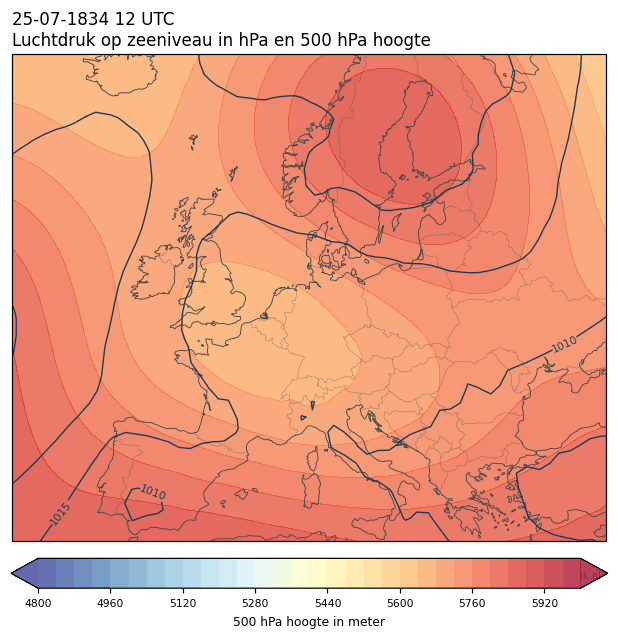 Weerkaart van 25 juli 1834 om 12 UTC