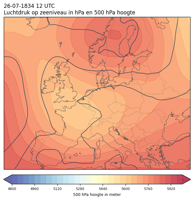 Weerkaart van 26 juli 1834 om 12 UTC