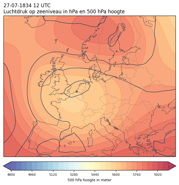 Weerkaart van 27 juli 1834 om 12 UTC