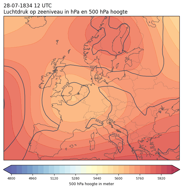Weerkaart van 28 juli 1834 om 12 UTC