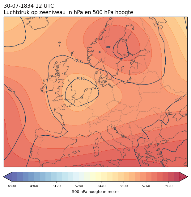 Weerkaart van 30 juli 1834 om 12 UTC