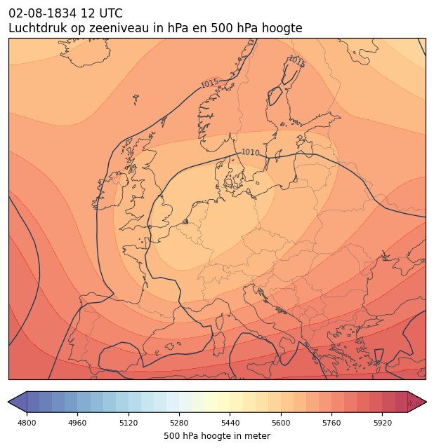 Weerkaart van 2 augustus 1834 om 12 UTC