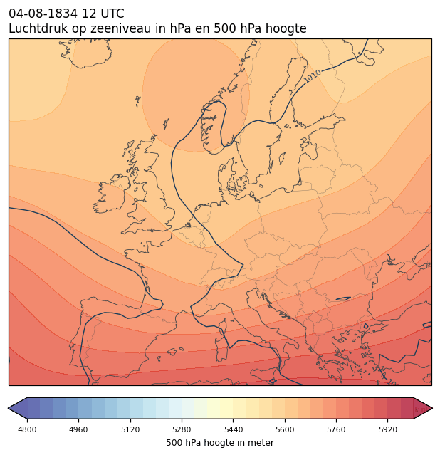 Weerkaart van 4 augustus 1834 om 12 UTC