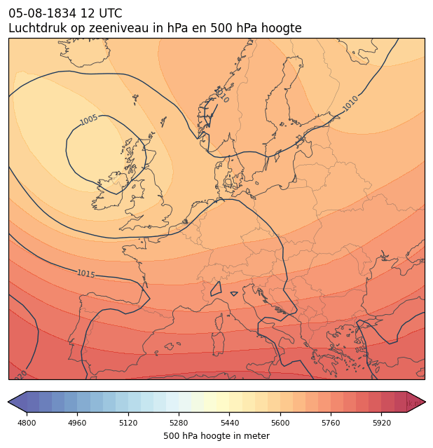 Weerkaart van 5 augustus 1834 om 12 UTC