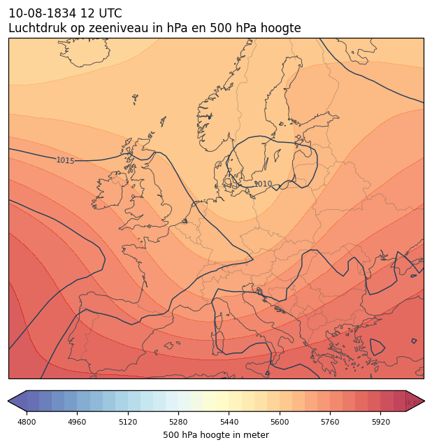 Weerkaart van 10 augustus 1834 om 12 UTC