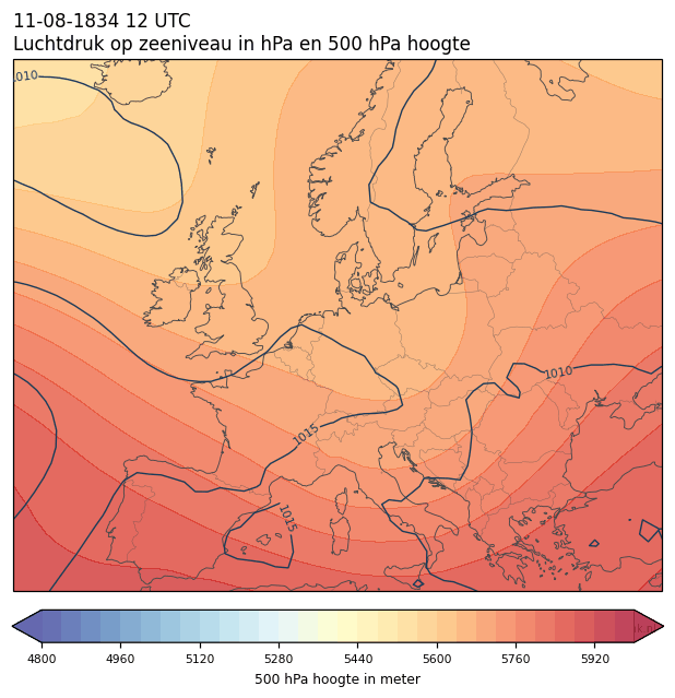 Weerkaart van 11 augustus 1834 om 12 UTC