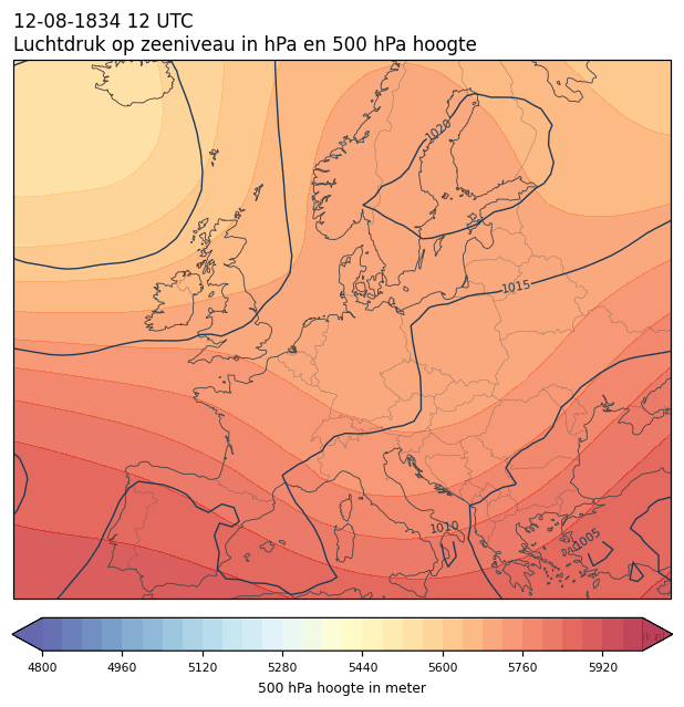 Weerkaart van 12 augustus 1834 om 12 UTC