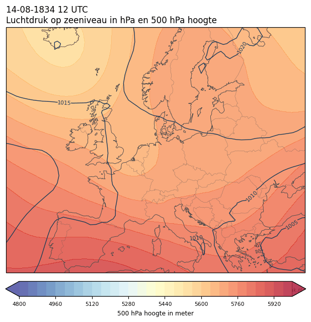 Weerkaart van 14 augustus 1834 om 12 UTC