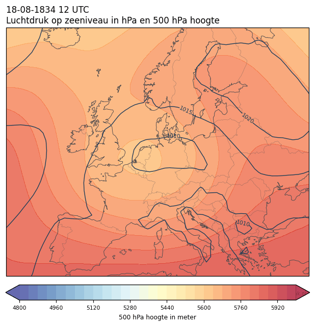 Weerkaart van 18 augustus 1834 om 12 UTC