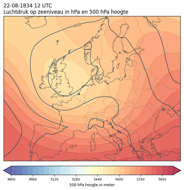 Weerkaart van 22 augustus 1834 om 12 UTC