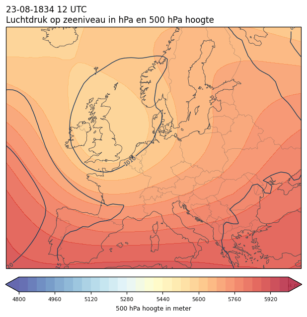 Weerkaart van 23 augustus 1834 om 12 UTC