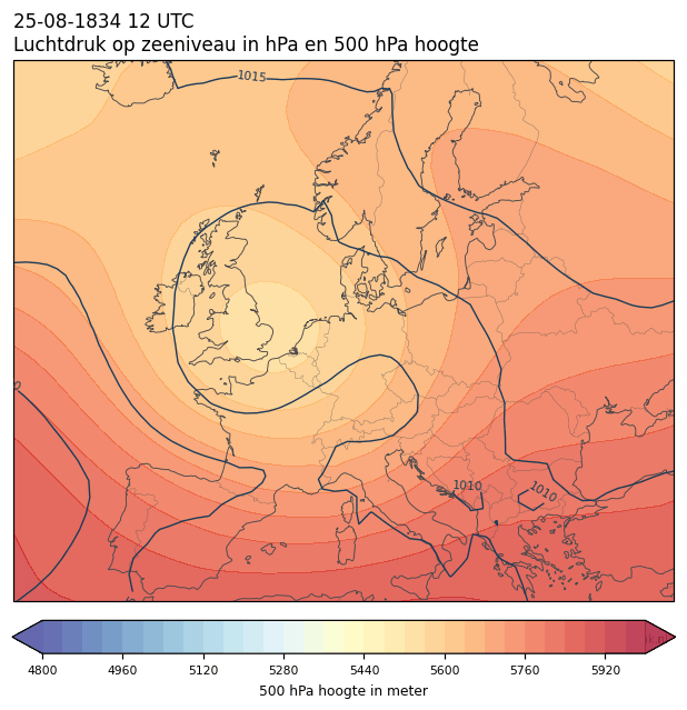Weerkaart van 25 augustus 1834 om 12 UTC