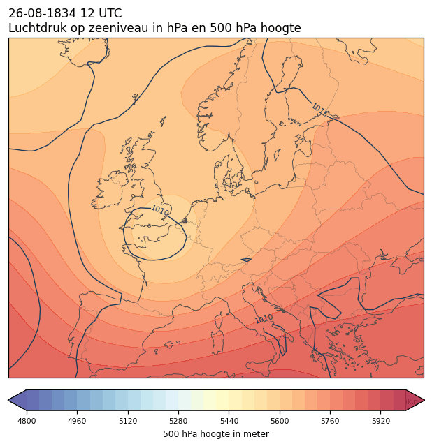 Weerkaart van 26 augustus 1834 om 12 UTC