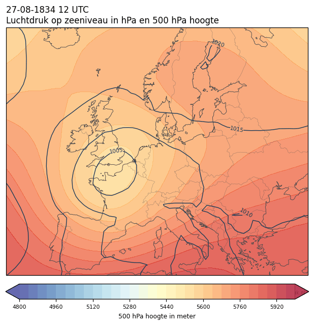 Weerkaart van 27 augustus 1834 om 12 UTC