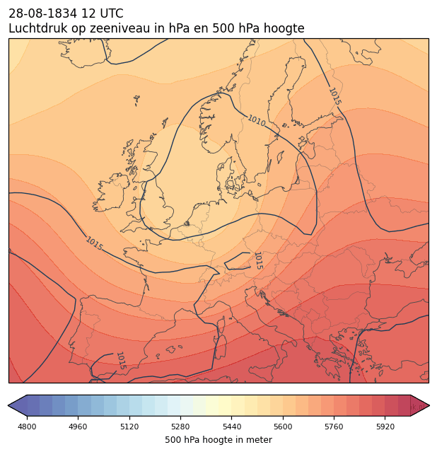 Weerkaart van 28 augustus 1834 om 12 UTC