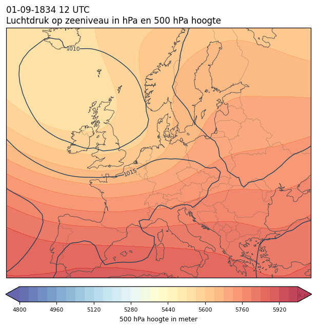 Weerkaart van 1 september 1834 om 12 UTC