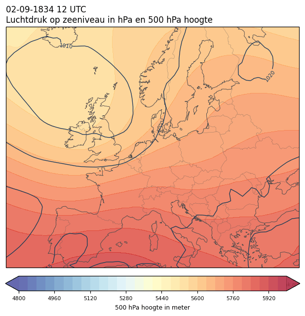 Weerkaart van 2 september 1834 om 12 UTC