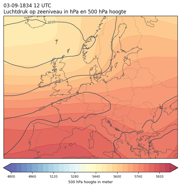 Weerkaart van 3 september 1834 om 12 UTC