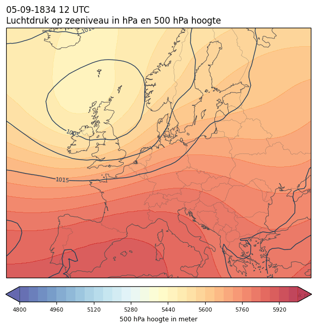 Weerkaart van 5 september 1834 om 12 UTC