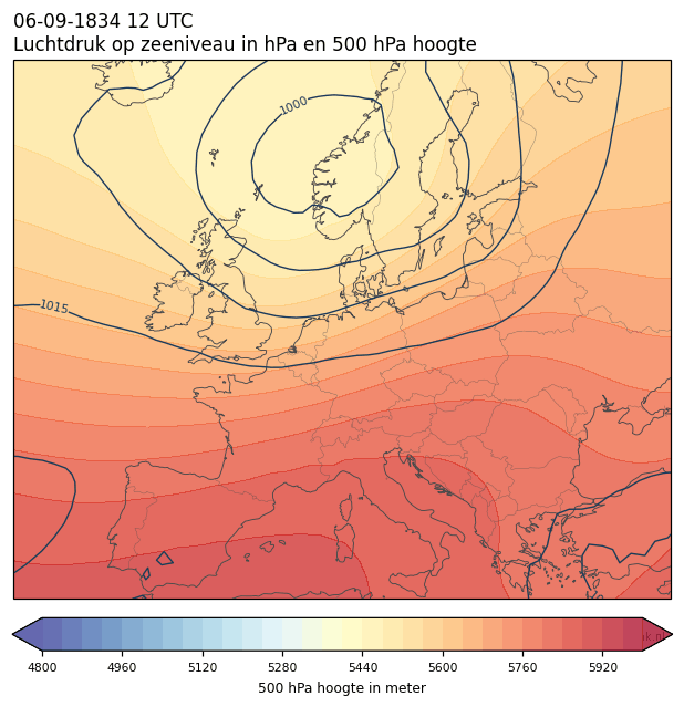 Weerkaart van 6 september 1834 om 12 UTC