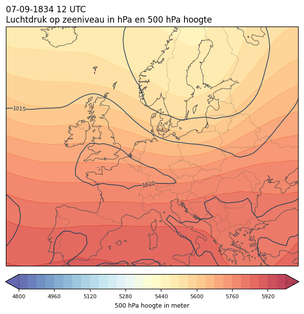 Weerkaart van 7 september 1834 om 12 UTC