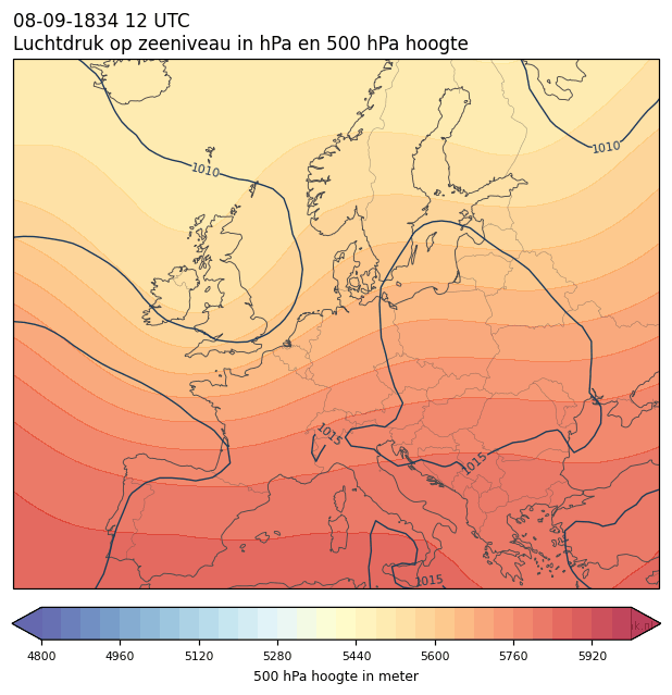 Weerkaart van 8 september 1834 om 12 UTC