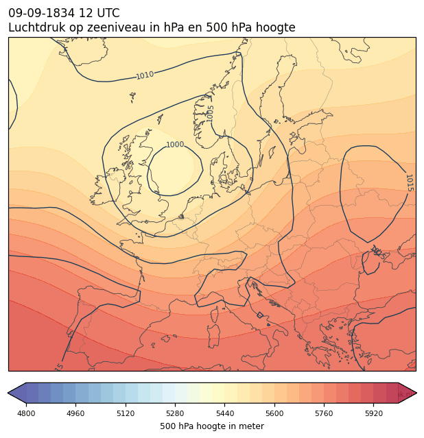 Weerkaart van 9 september 1834 om 12 UTC
