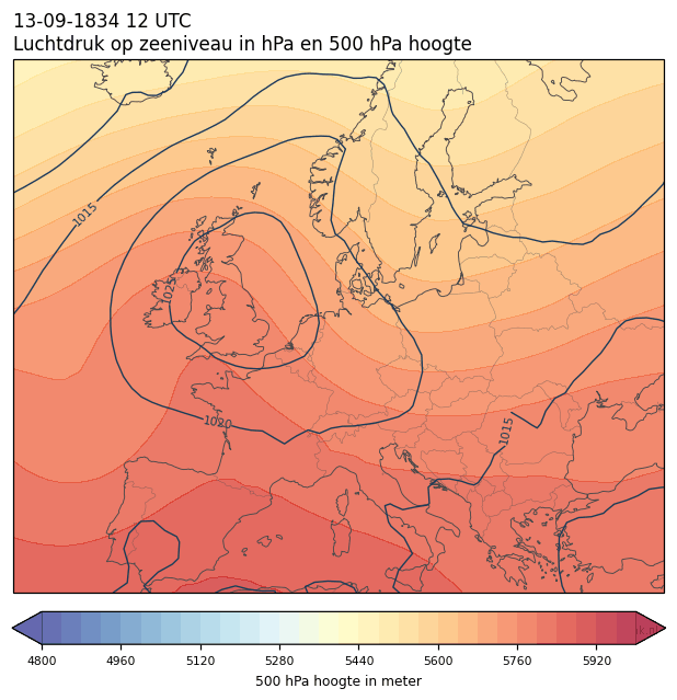 Weerkaart van 13 september 1834 om 12 UTC