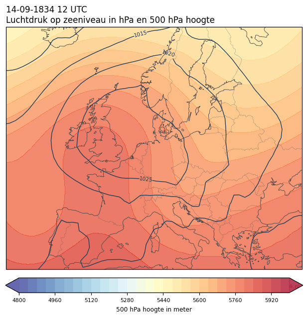 Weerkaart van 14 september 1834 om 12 UTC