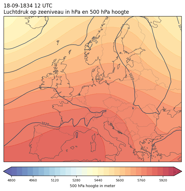 Weerkaart van 18 september 1834 om 12 UTC