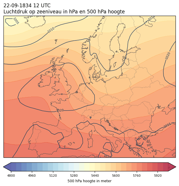 Weerkaart van 22 september 1834 om 12 UTC