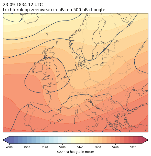 Weerkaart van 23 september 1834 om 12 UTC