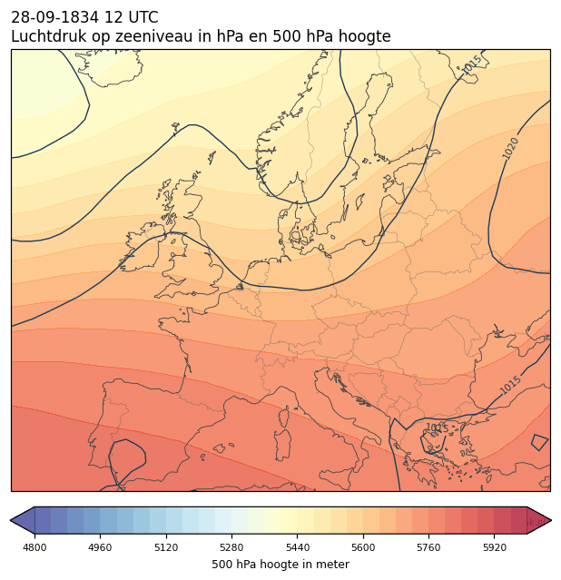 Weerkaart van 28 september 1834 om 12 UTC