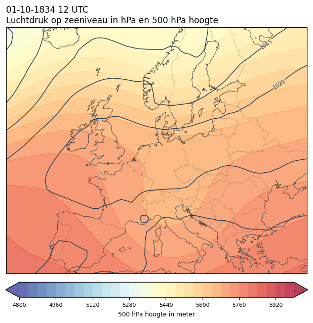 Weerkaart van 1 oktober 1834 om 12 UTC