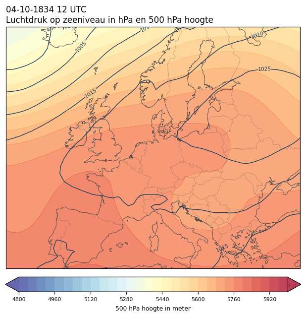 Weerkaart van 4 oktober 1834 om 12 UTC