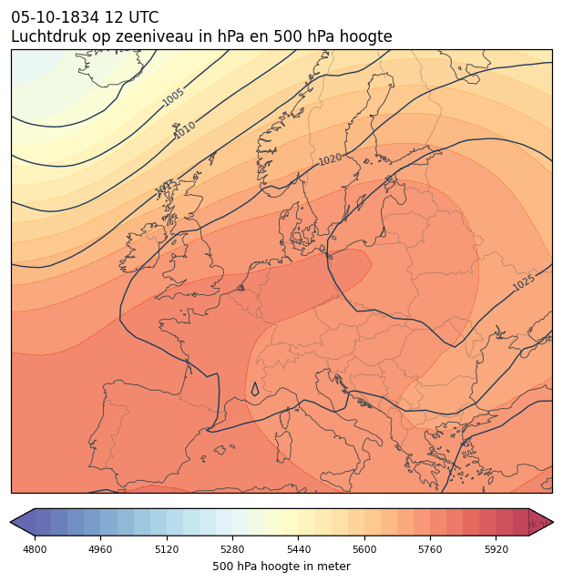 Weerkaart van 5 oktober 1834 om 12 UTC