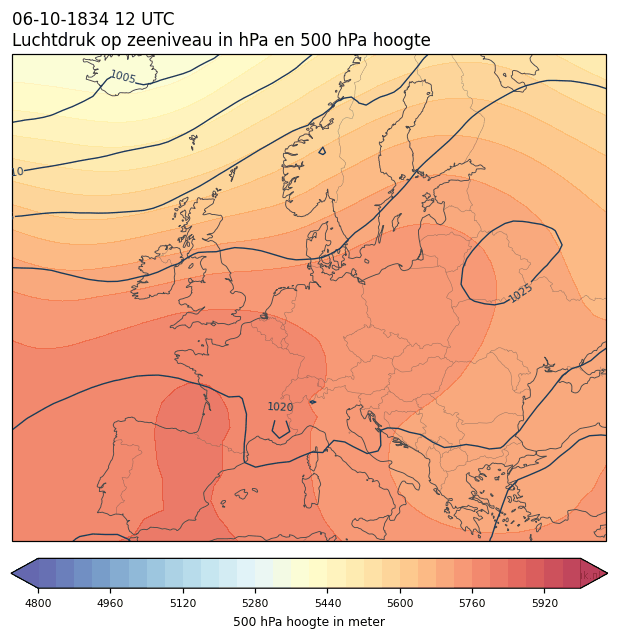 Weerkaart van 6 oktober 1834 om 12 UTC